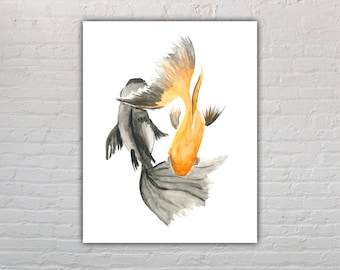 Koi Fish Watercolor Print - Watercolor Painting // Bathroom Decor // Fish Painting