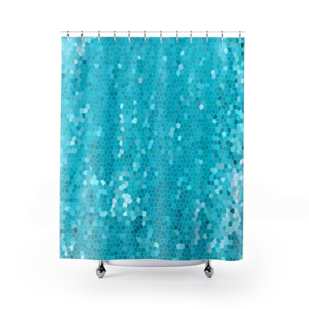 Turquoise mosaic shower curtain bathroom decor Teal blue Etsy