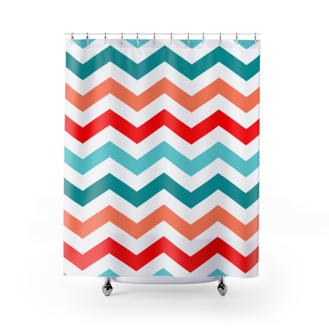 Red and teal shower curtain Coastal bathroom decor White Etsy