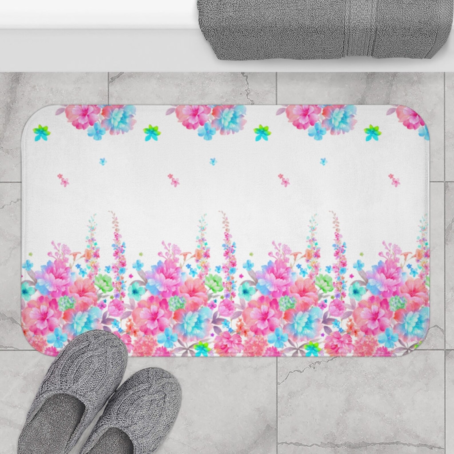 Flower shower mat floral bath decor Pink floral bath mat Etsy