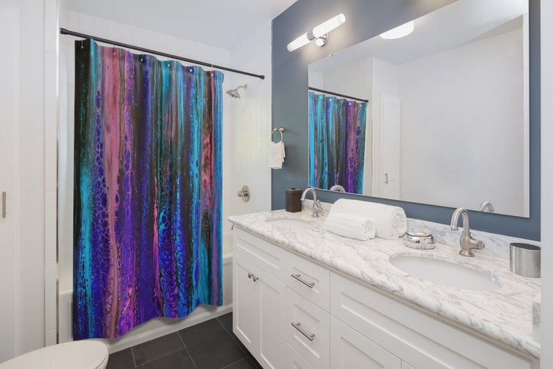 Home Living Shower Curtains Rings Bold Bathroom Decor Purple And Blue Shower Curtain Housewarming Gift Dark Shower Curtain Abstract Bohemian Bathroom Decor