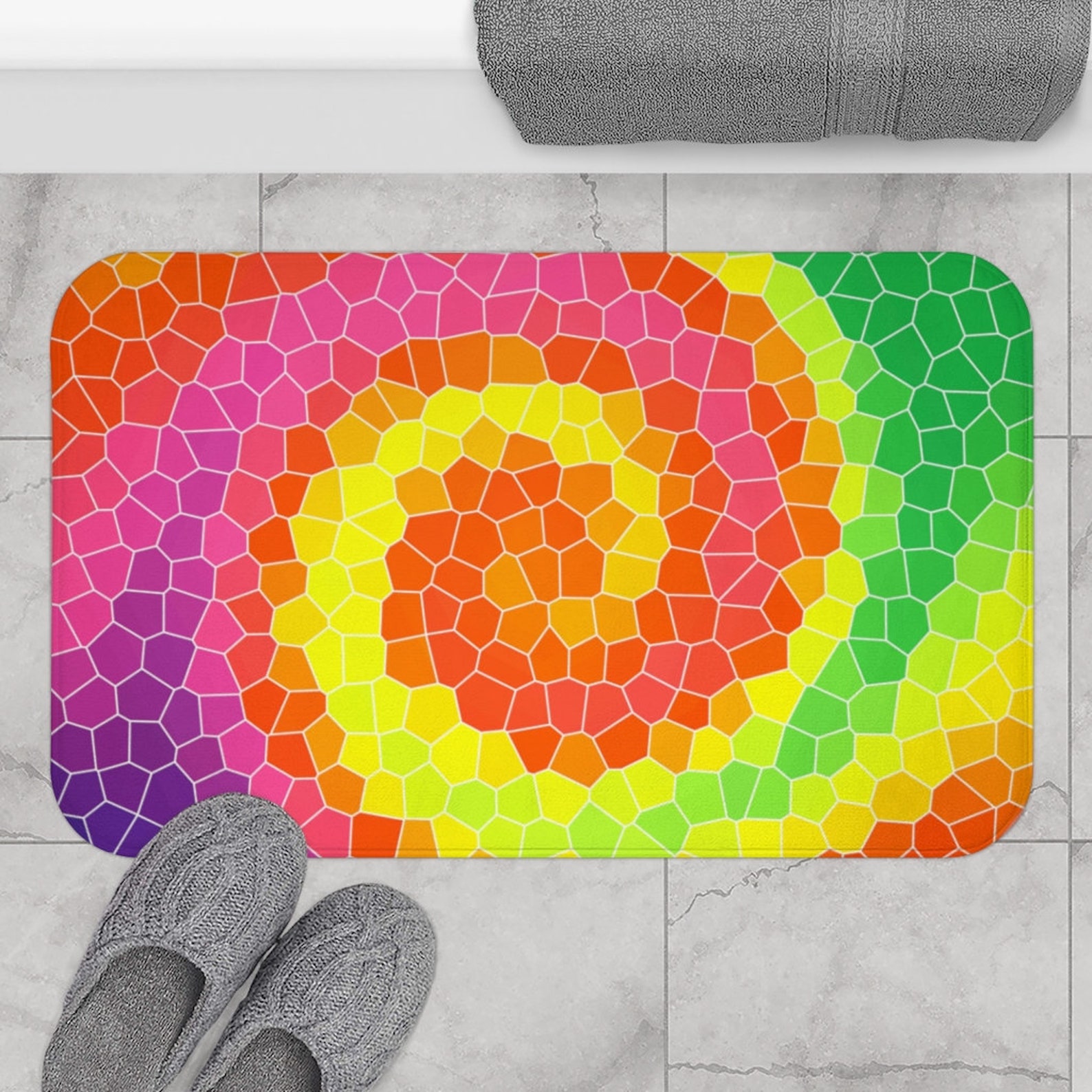 Mosaic splash bath mat bright bathroom home decor Vibrant Etsy