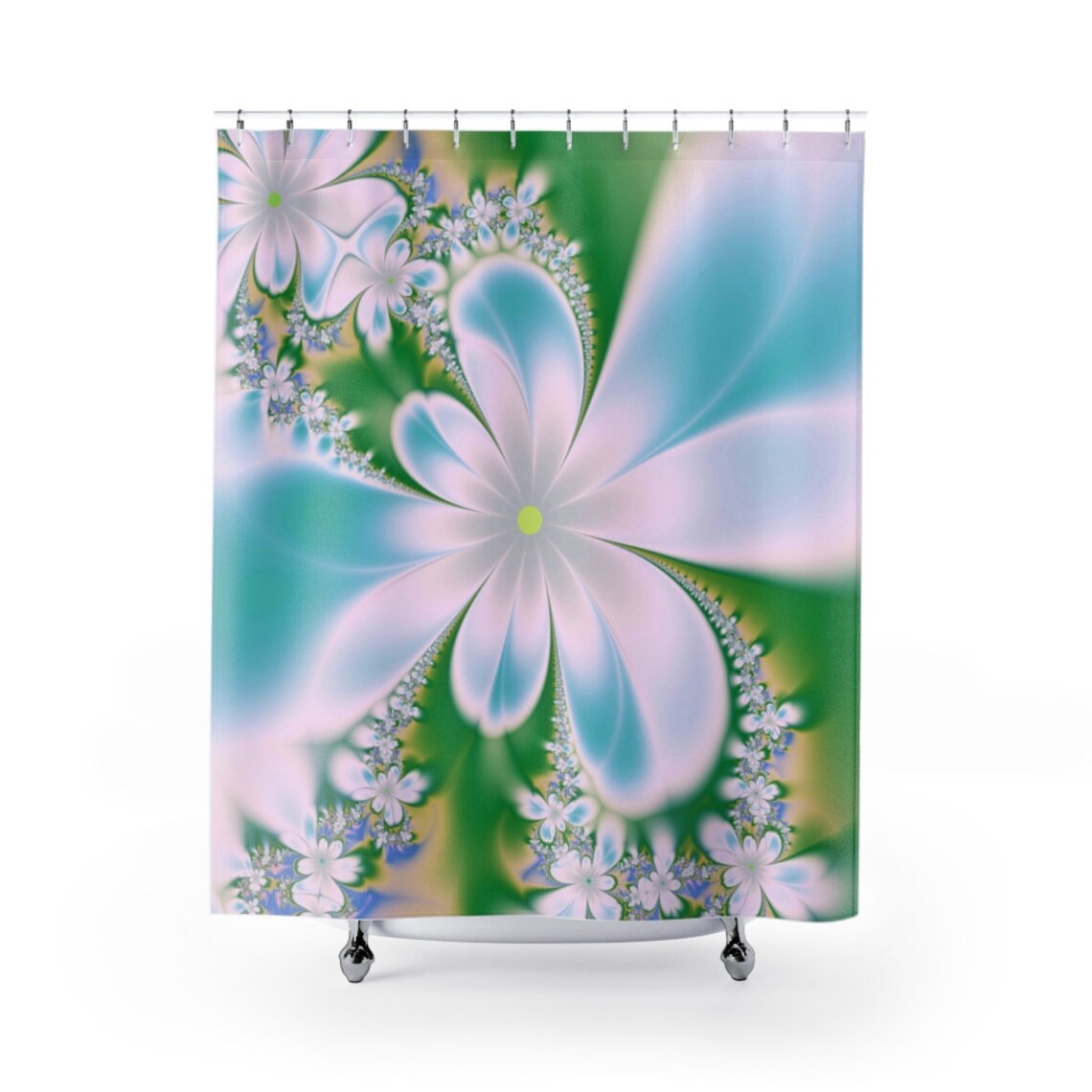 Blue and Green shower curtain Botanical fabric bath curtain Etsy