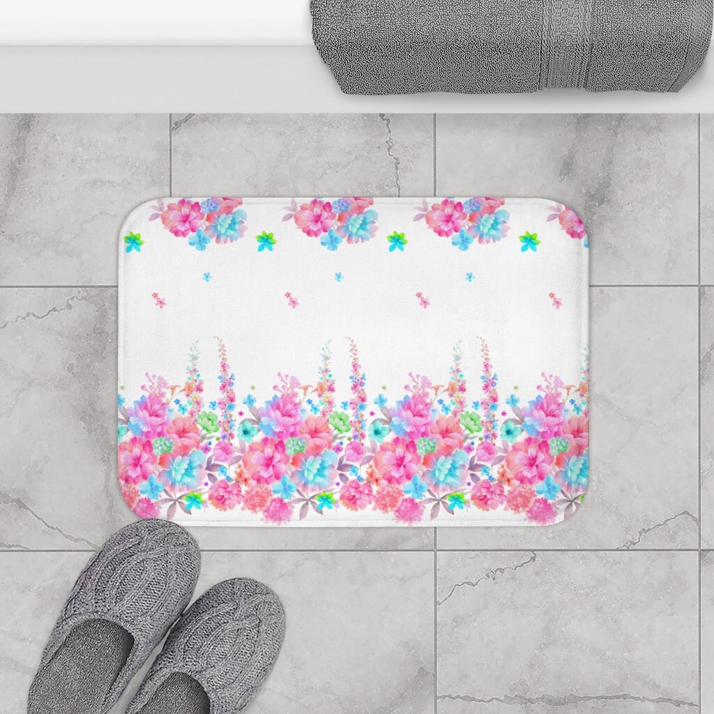 Flower shower mat floral bath decor Pink floral bath mat Etsy