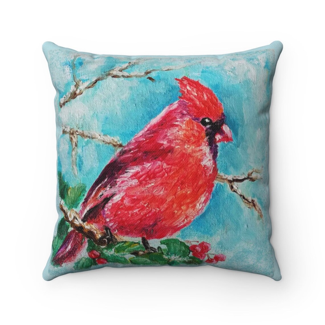 Red cardinal bird pillow cover home decor Cardinal art accent Etsy