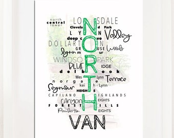 PRINT - Watercolor Print - North Vancouver -  BC Print - North VAN neighborhoods - Grouse grind - Illustration