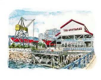 Mini Art Print - Mixed Media - Vancouver Shipyards   -  5x7 unframed