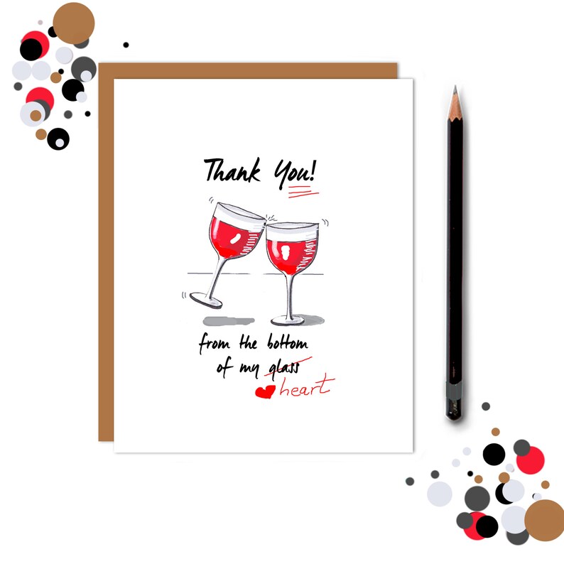 Thank You Card With Wine Glasses Thank You Cards Pack Etsy