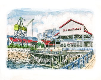 PRINT - Vancouver Shipyards Art Print  - Watercolor Illustration made by local B.C. Artist - 8x10 physical print