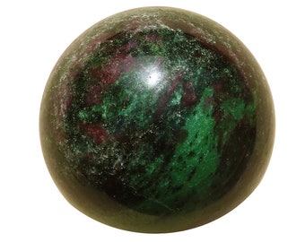 Esfera polida de rubi zoisita | Bola de cristal esculpida natural preta, verde e vermelha de 6,8 cm
