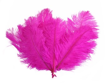 Ostrich Plumage Feathers Dyed Bright Pink 6-8" | 10 pieces