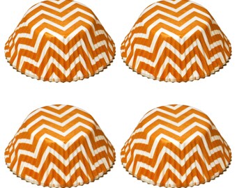 Orange & White Chevron Striped Paper Cupcake Liners | Standard Size Party Supplies