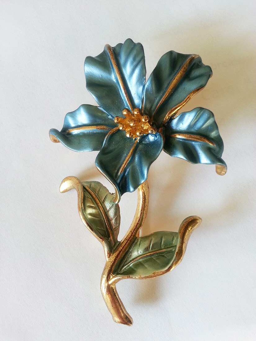 Brooch Multicolor Brooch Blue Flower Brooch Enamel | Etsy