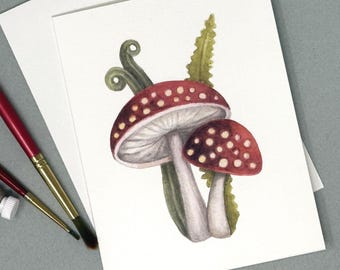 Red Mushroom Watercolor Notecards: Box of 8