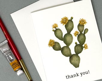 Yellow Prickly Pear Watercolor "Thank You" Notecards:  Box of 8