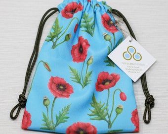 Blue Poppy Drawstring Pouch