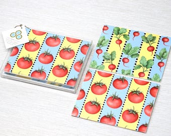 Tomato and Radish Note Cards: Two Designs and Set of 8