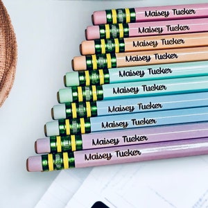 Custom Engraved Pencils for Back to School - Set of 10 personalized Pastel/ Neon/ Black/ Stripe #2 pencils with name of choice - easter gift