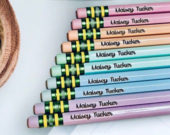 Custom Engraved Pencils for Back to School - Set of 10 personalized Pastel/ Neon/ Black/ Stripe #2 pencils with name of choice - easter gift