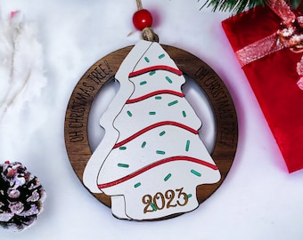 Engraved Wooden Christmas Tree Snack Cake Ornament - 2024