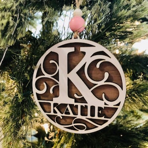 Custom Personalized Monogrammed Wooden Christmas Ornament with name and monogram