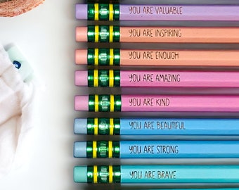 Engraved Affirmation Pencils: Pastel Ticonderoga Pencils, Set of 10