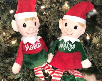 Custom Christmas Elf Plush Toy with name or monogram, Stuffed Girl Elf Toy, Stuffed Boy Elf Toy, Stocking Stuffer