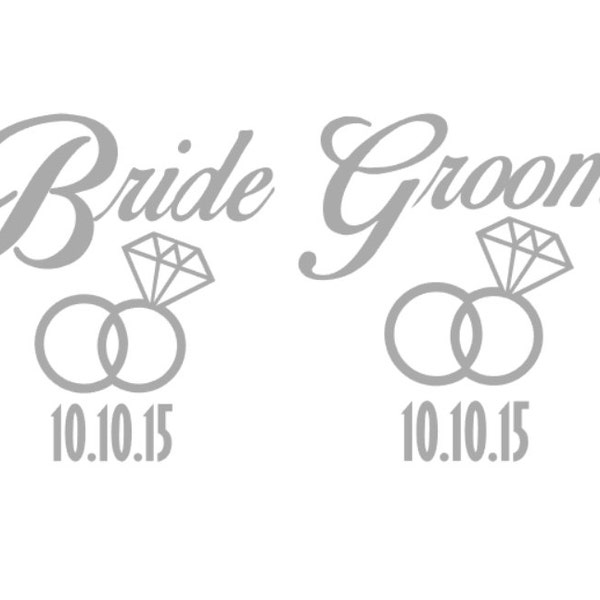 Bride and Groom Wedding Ring decal; Wedding Party Vinyl Decals; Vinyl Gift; Personalized Gift, Wedding Favors
