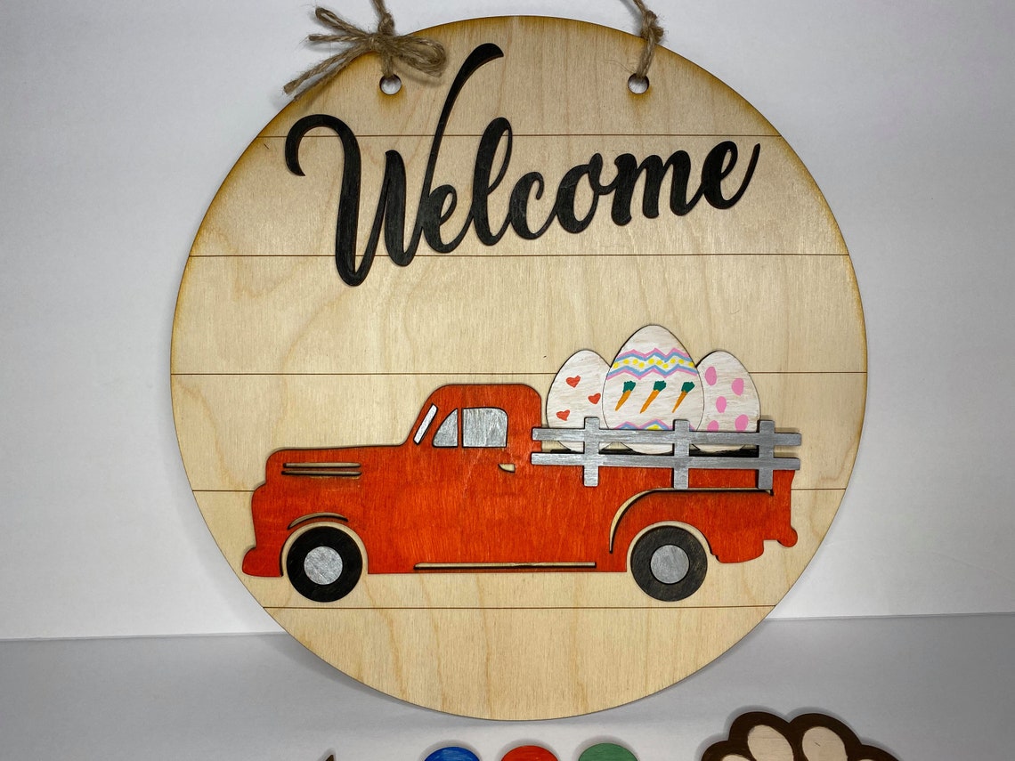 Rustic Red Truck Welcome sign with interchangeable pieces | Etsy