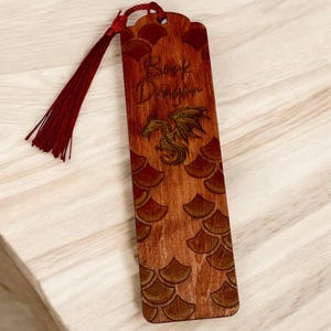 Custom engraved and handainted book dragon bookmark with tassle