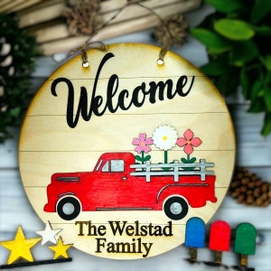 Rustic Red Truck Welcome Sign With Interchangeable Pieces - Door Hanger ...