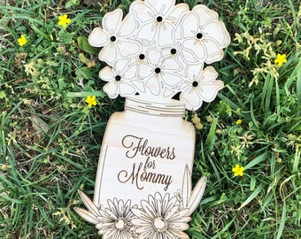 Flowers for mommy wooden wild flower holder for kids; Custom Personalized Mother's Day gift - Other text for Grandma, Nana, Mimi, Mom, Mama