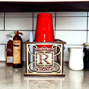 Custom Monogrammed Wooden Party Cup and marker holder