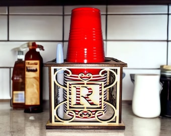 Custom Monogrammed Wooden Party Cup and marker holder