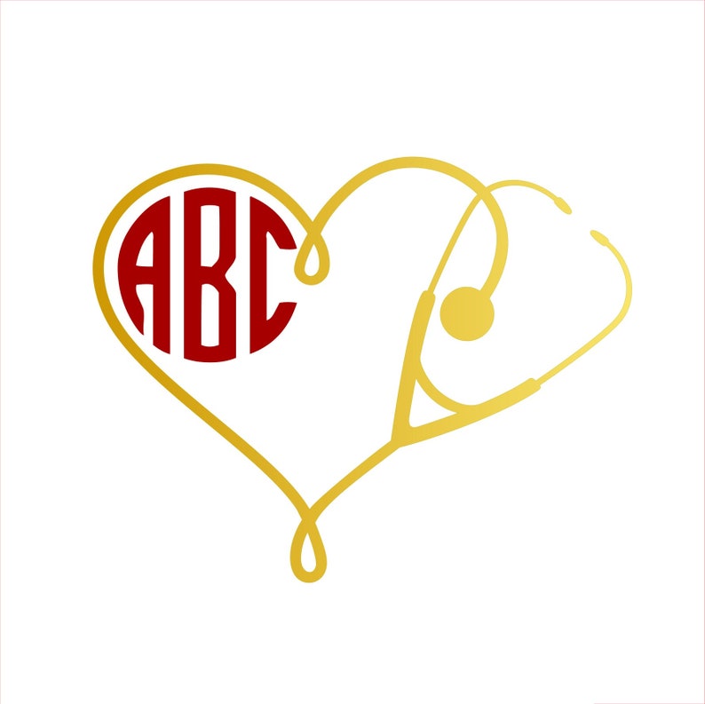 Heart Stethoscope Monogram Decal Monogram Heart Vinyl Decal Etsy