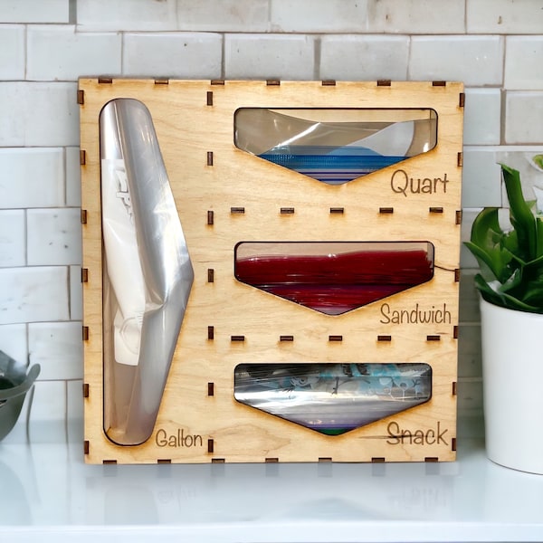 Wooden Kitchen Sandwich Bag Organizer - Storage Holder for Plastic Bags - Kitchen Storage - Plastic Bag holder