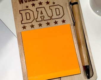 Engraved Wooden Sticky Note Pad and Pen Holder – Father’s Day gift - Best Dad present