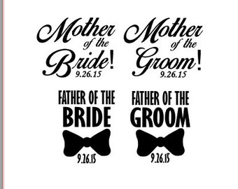 Wedding Party Vinyl Decal; Mother Father of the Bride; Mother Father of the Groom; Vinyl Gift; Personalized Gift, Wedding Favors