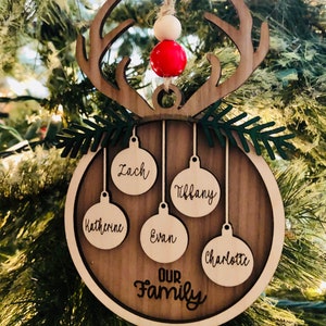Custom Personalized Reindeer Family Wooden Christmas Ornament