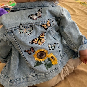 Embroidered Butterfly Sunflower Denim Jacket - Toddler Fall Fashion