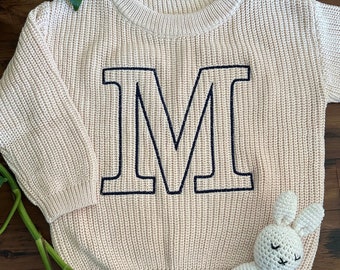 Personalized Embroidered Letter Chunky Knit Baby Sweater