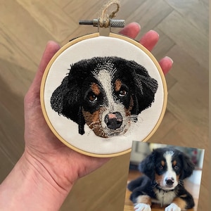 Custom Embroidered Pet Portrait Hoop Art- Custom Christmas Ornament