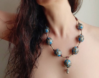 kuchi necklace, tribal fusion necklace, big beads necklace, turquoise boho necklace, ethnic boho necklace, turquoise necklace, boho festival