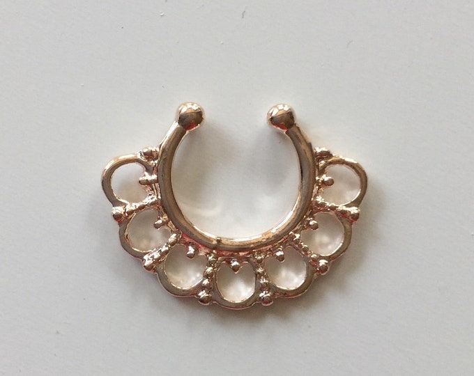 Fake septum, septum ring, Faux septum, indian septum, septum ring, ring no piercing, bollywood ring nose, boho ring for the nose rose gold