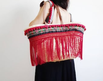 boho bag, basket, straw bag, ethnic bag, handmade, bohemian basket bag, beach bag, bag for woman,  bags, Korb Handtasche, Sacs en paille