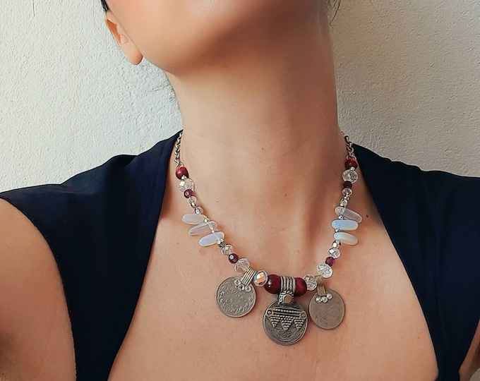 Crystal necklace, handmade necklace, boho necklace, necklace for woman, tribal fusion, boho chic, boho necklaces, natural stone, alchemy