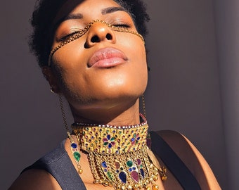 Jewelry gold set, kuchi gold choker, gold face chain, festival gold boho jewelry, tribal fusion, kuchi gold necklace, gold necklace choker