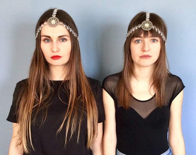 crystal headpiece, wedding headpiece, boho headpiece, handmade headpiece, headchain, head chain, headband, bridal headpiece, bridal headband