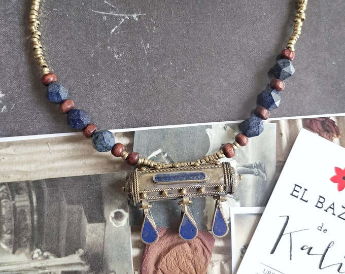 kuchi necklace, kuchi jewelry, lapis necklace, amulet, wicca jewelry, ethnic jewelry, boho necklace, ethnic lapis necklace, lapis lazuli