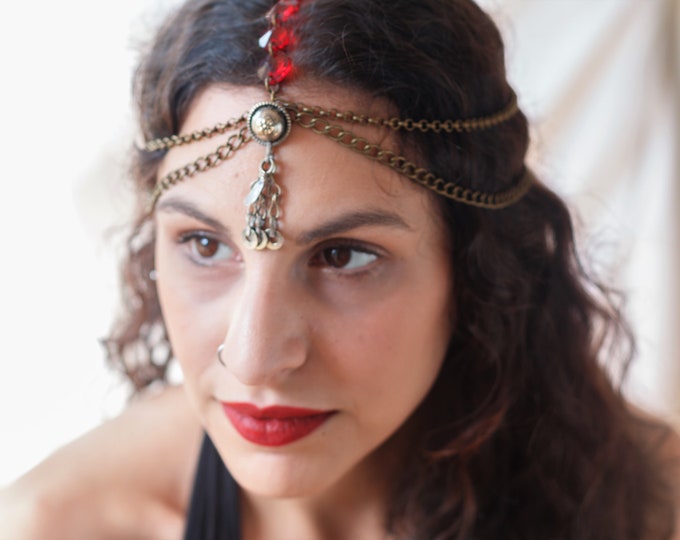 crystal headpiece, tribal fusion headpiece, boho headpiece, handmade headpiece, headchain, tribal fusion,  headband, bridal headpiece, boho